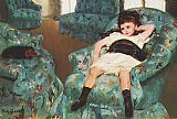 Mary Cassatt Paintings - Little Girl in a Blue Armchair 1878 by Mary Cassatt